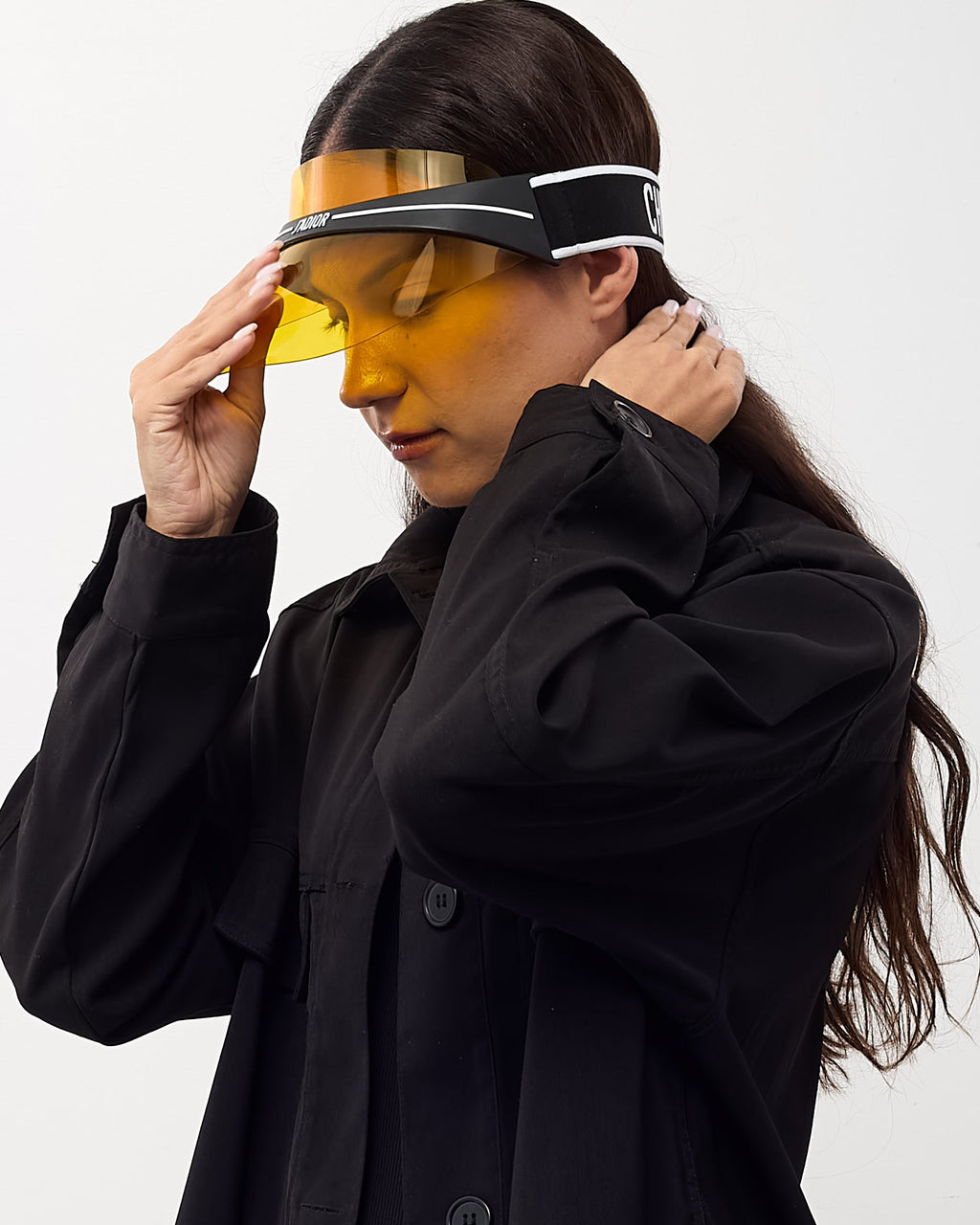 Dior Yellow Perspex and Black/White Dior Logo Cotton-Blend Jacquard DiorClub Visor