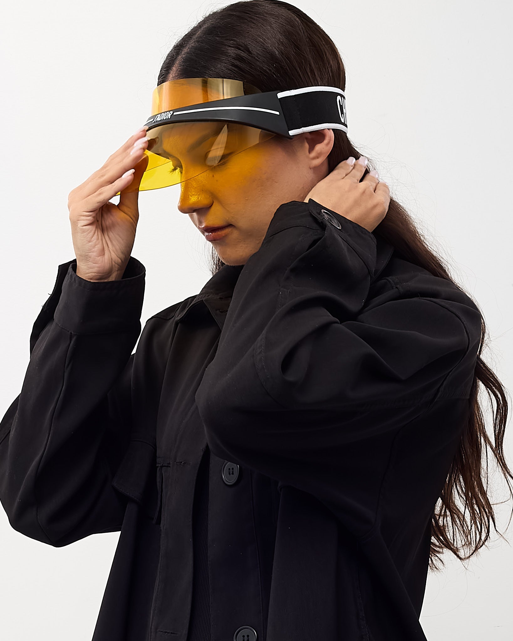 Dior Yellow Perspex and Black/White Dior Logo Cotton-Blend Jacquard DiorClub Visor