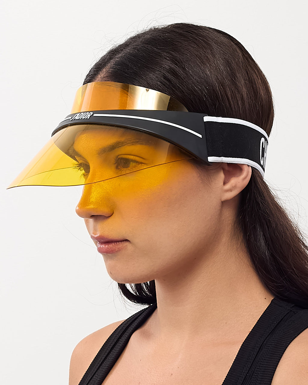 Dior Yellow Perspex and Black/White Dior Logo Cotton-Blend Jacquard DiorClub Visor