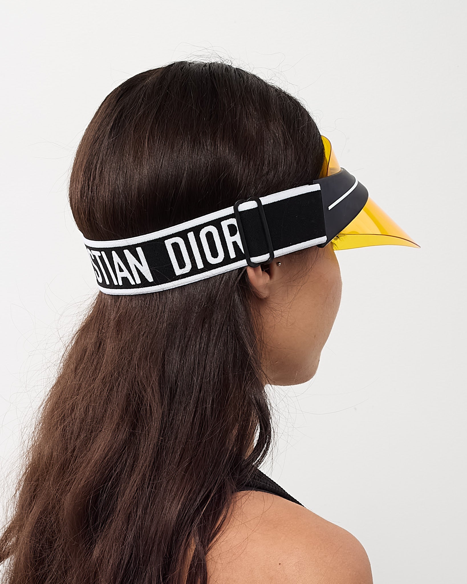 Dior Yellow Perspex and Black/White Dior Logo Cotton-Blend Jacquard DiorClub Visor