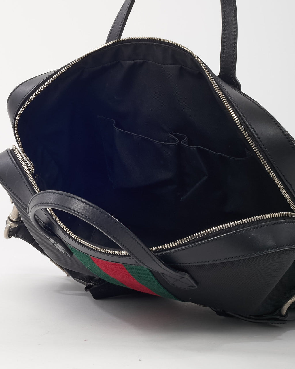 Gucci Black Techno Canvas Web Top Handle Briefcase with Strap