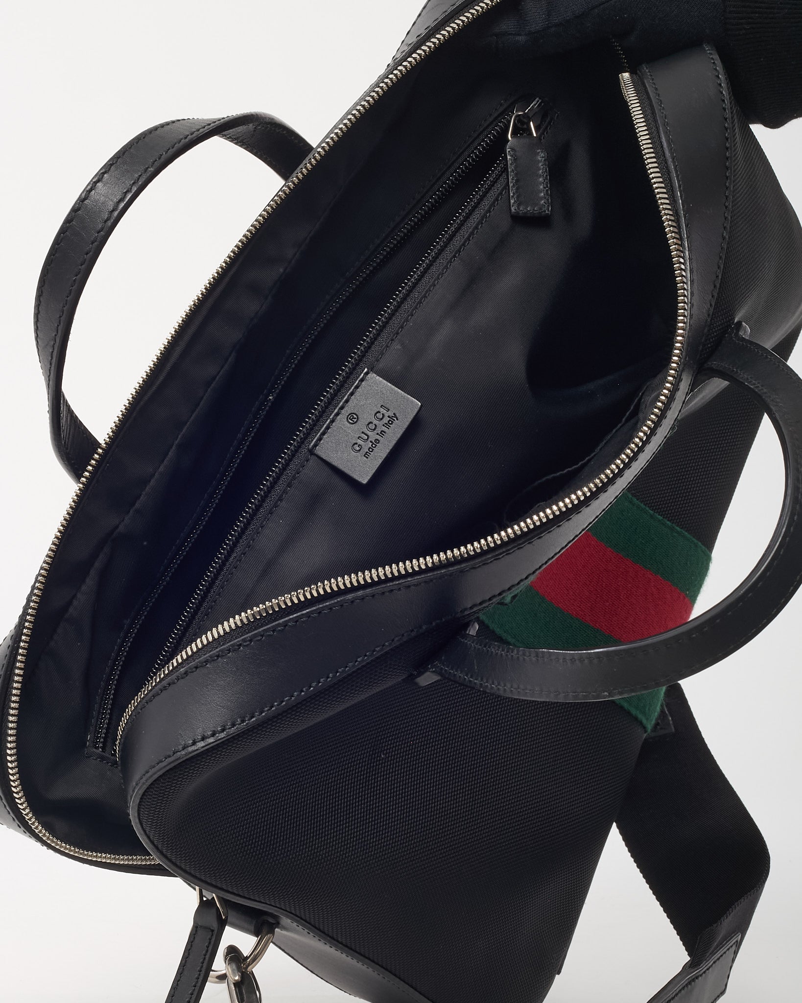Gucci Black Techno Canvas Web Top Handle Briefcase with Strap