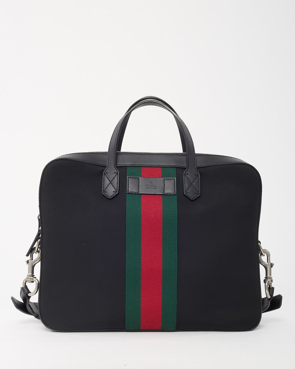 Gucci Black Techno Canvas Web Top Handle Briefcase with Strap