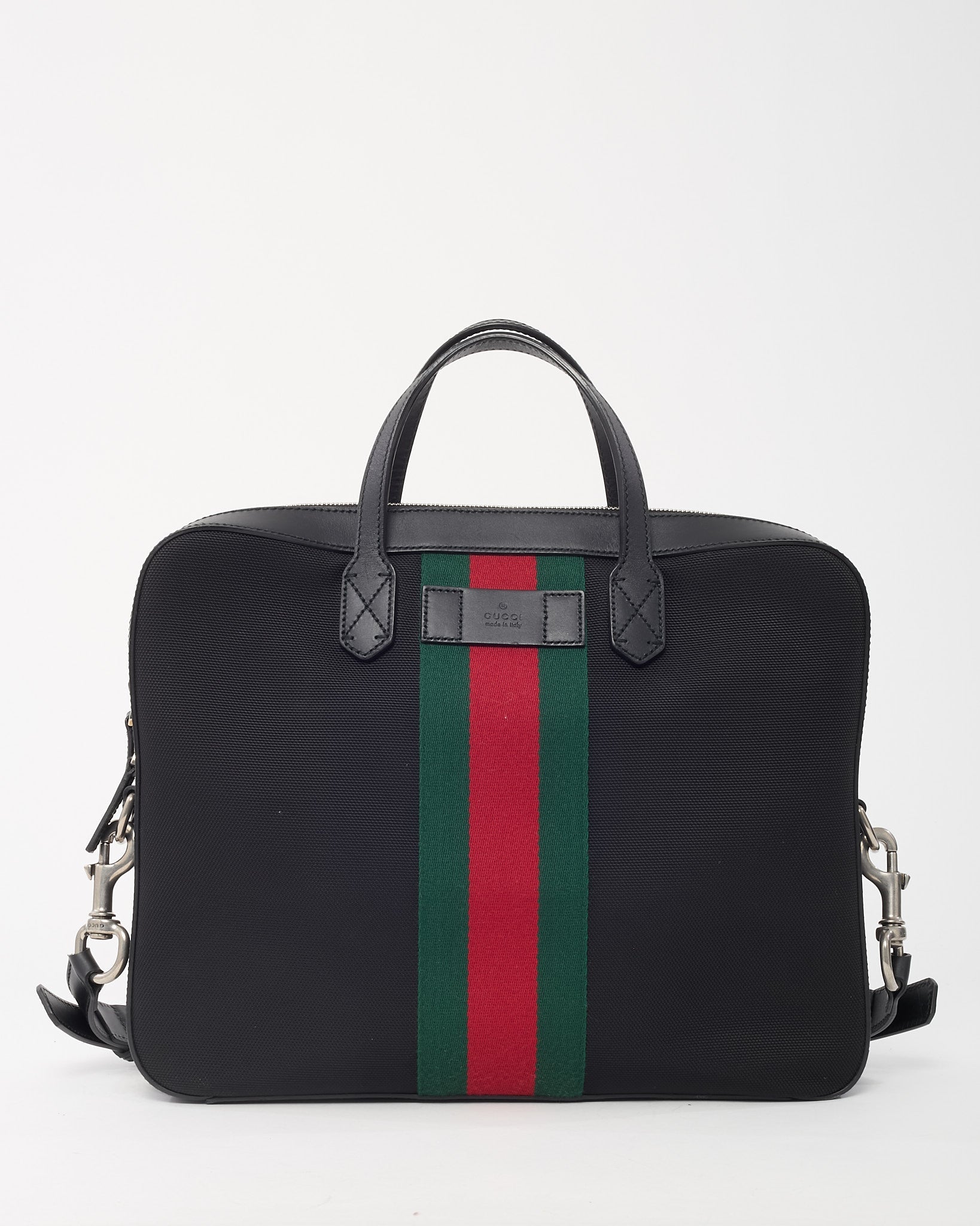 Gucci Black Techno Canvas Web Top Handle Briefcase with Strap