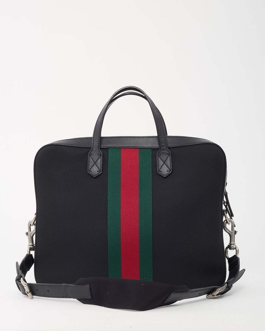 Gucci Black Techno Canvas Web Top Handle Briefcase with Strap