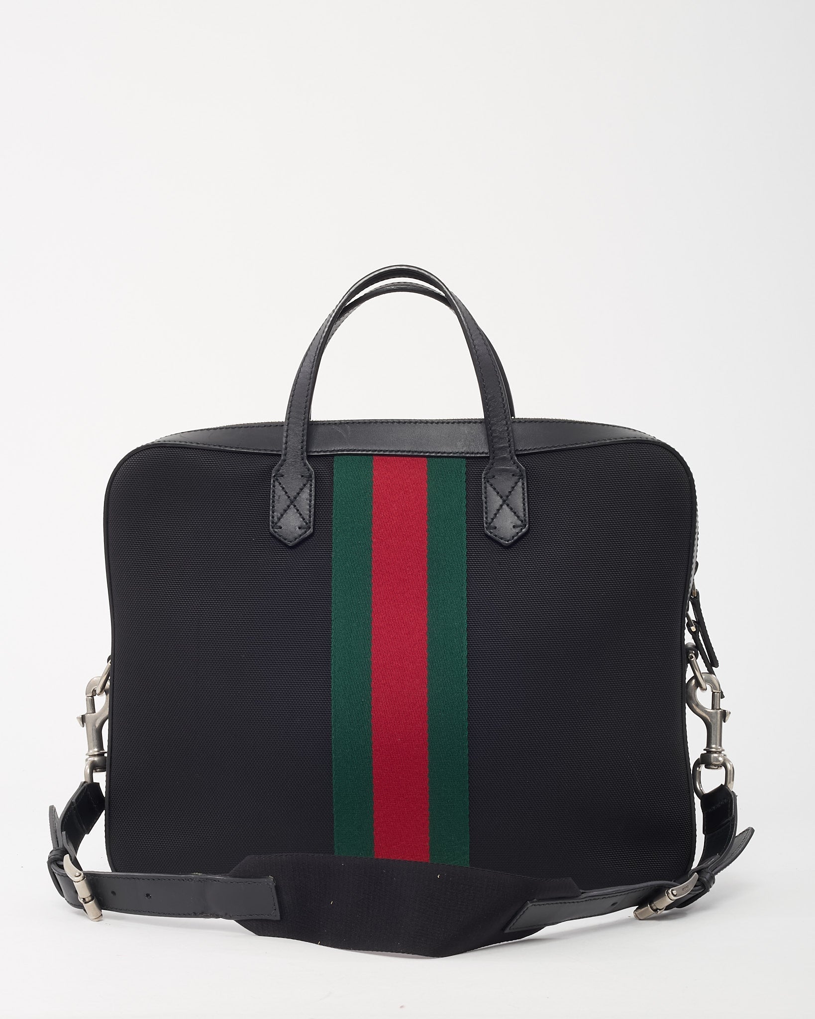 Gucci Black Techno Canvas Web Top Handle Briefcase with Strap