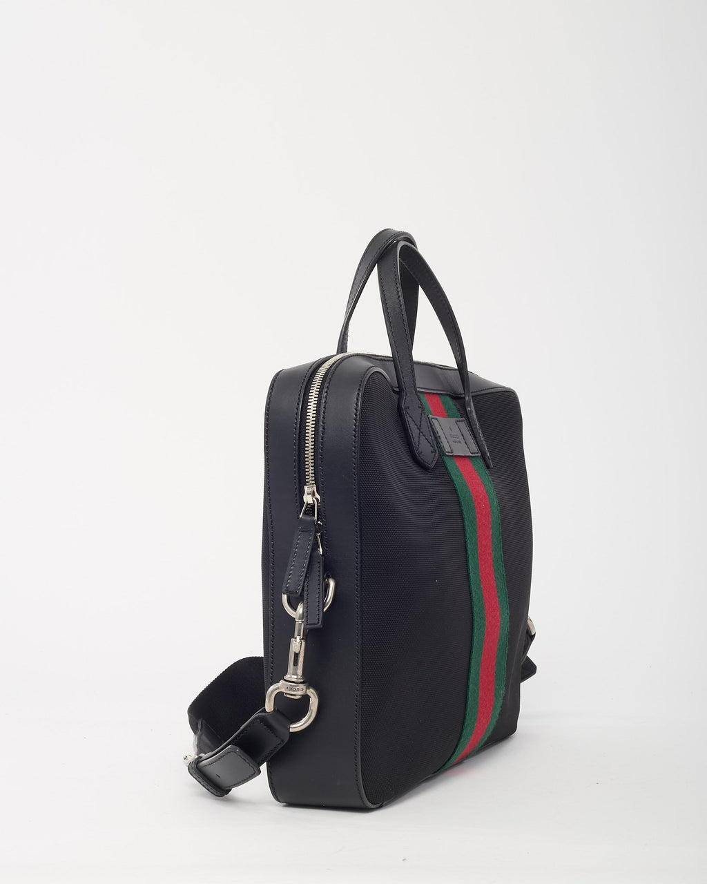 Gucci Black Techno Canvas Web Top Handle Briefcase with Strap
