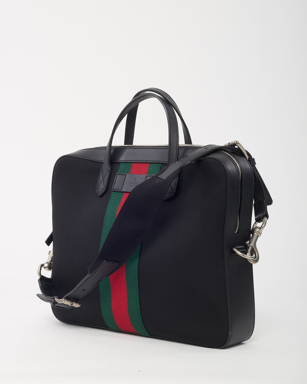Gucci Black Techno Canvas Web Top Handle Briefcase with Strap