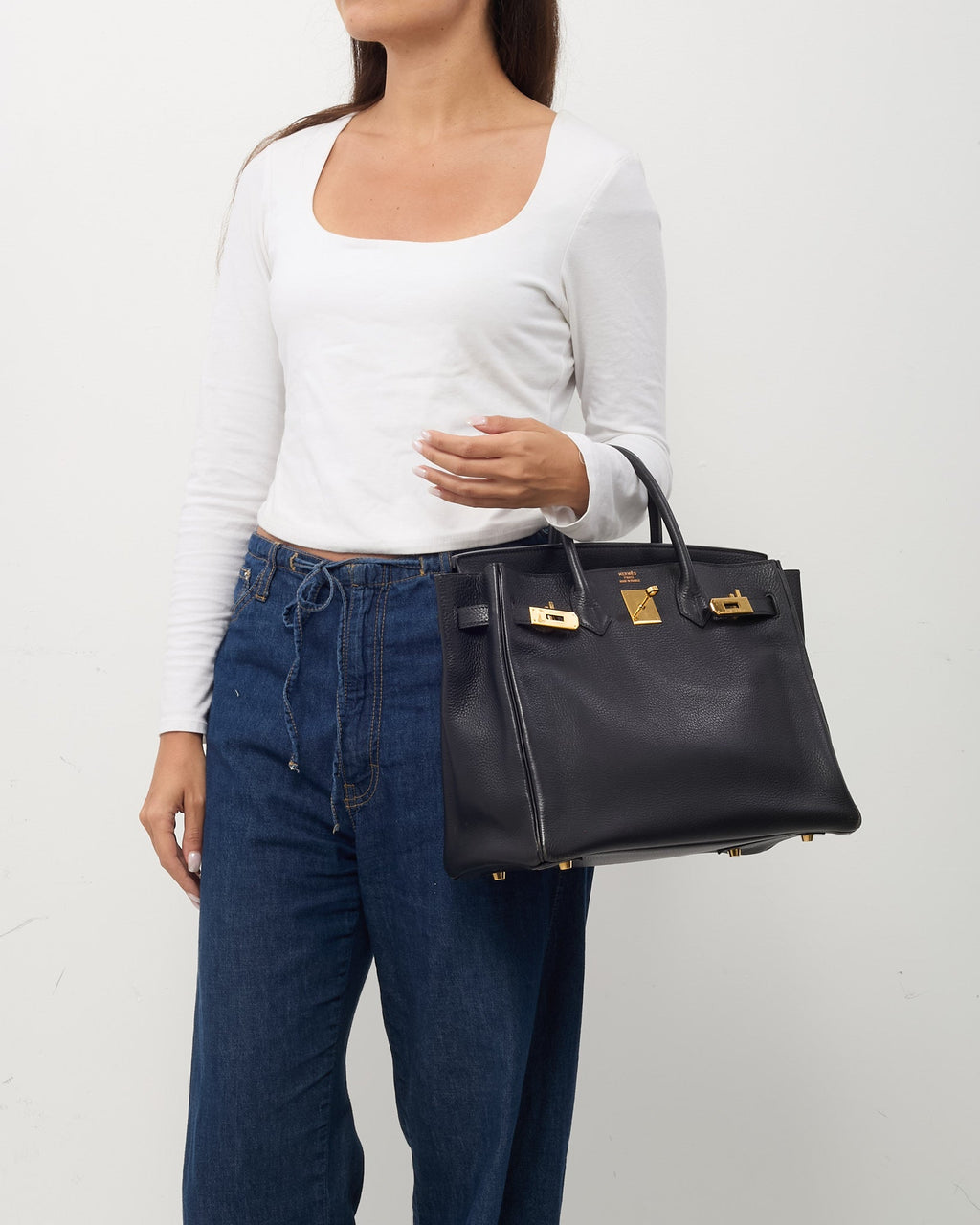 Hermès Black Fjord Leather HAC Birkin 32 GHW