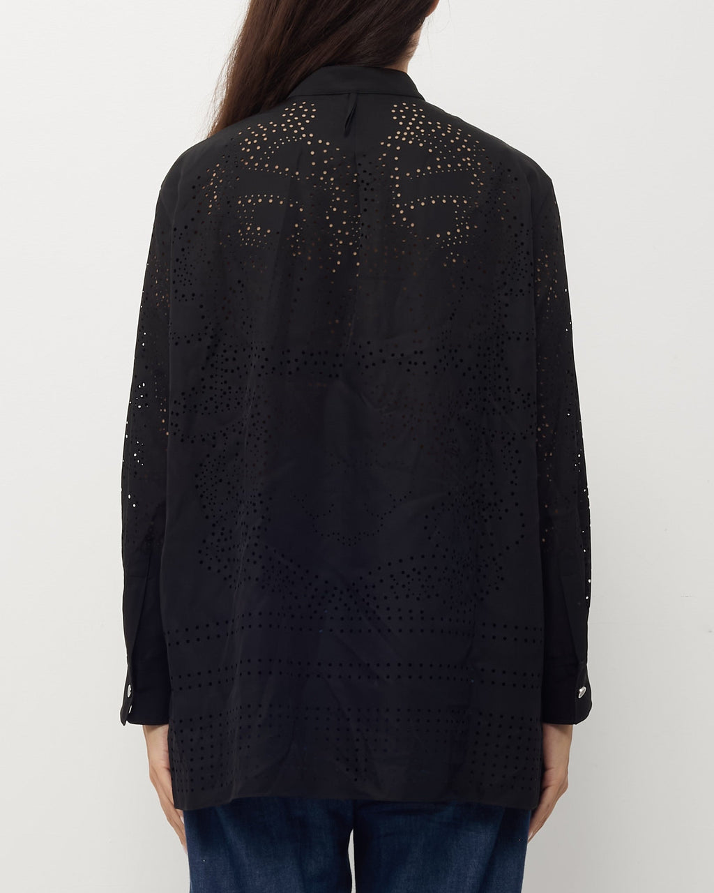Hermès Black Perforated Silk Long Sleeve Button Down Shirt - 36