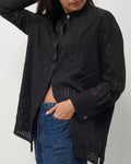 Hermès Black Perforated Silk Long Sleeve Button Down Shirt - 36