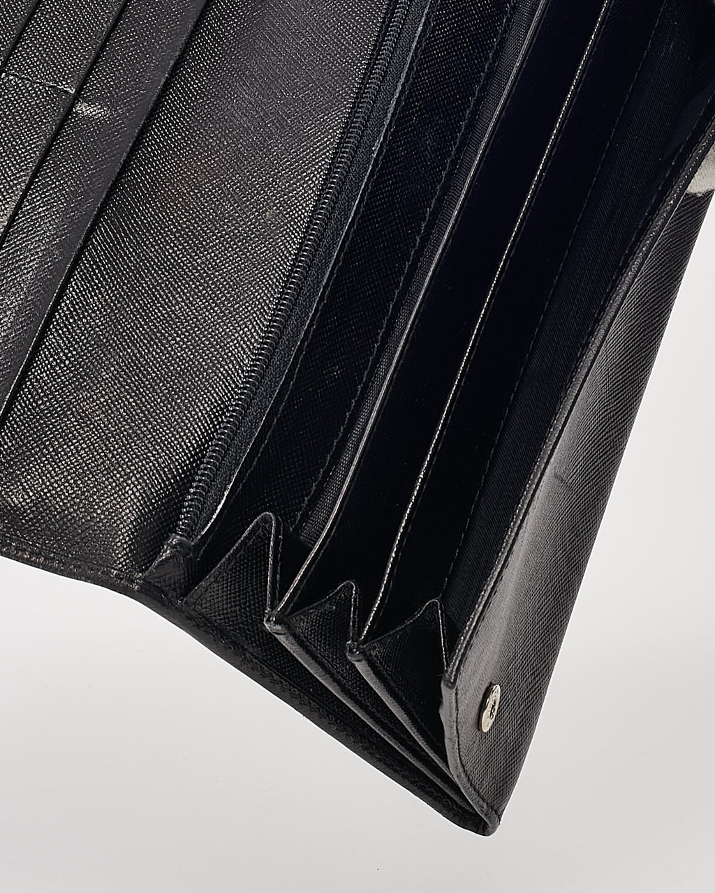 Prada Black Saffiano Leather Logo Flap Wallet