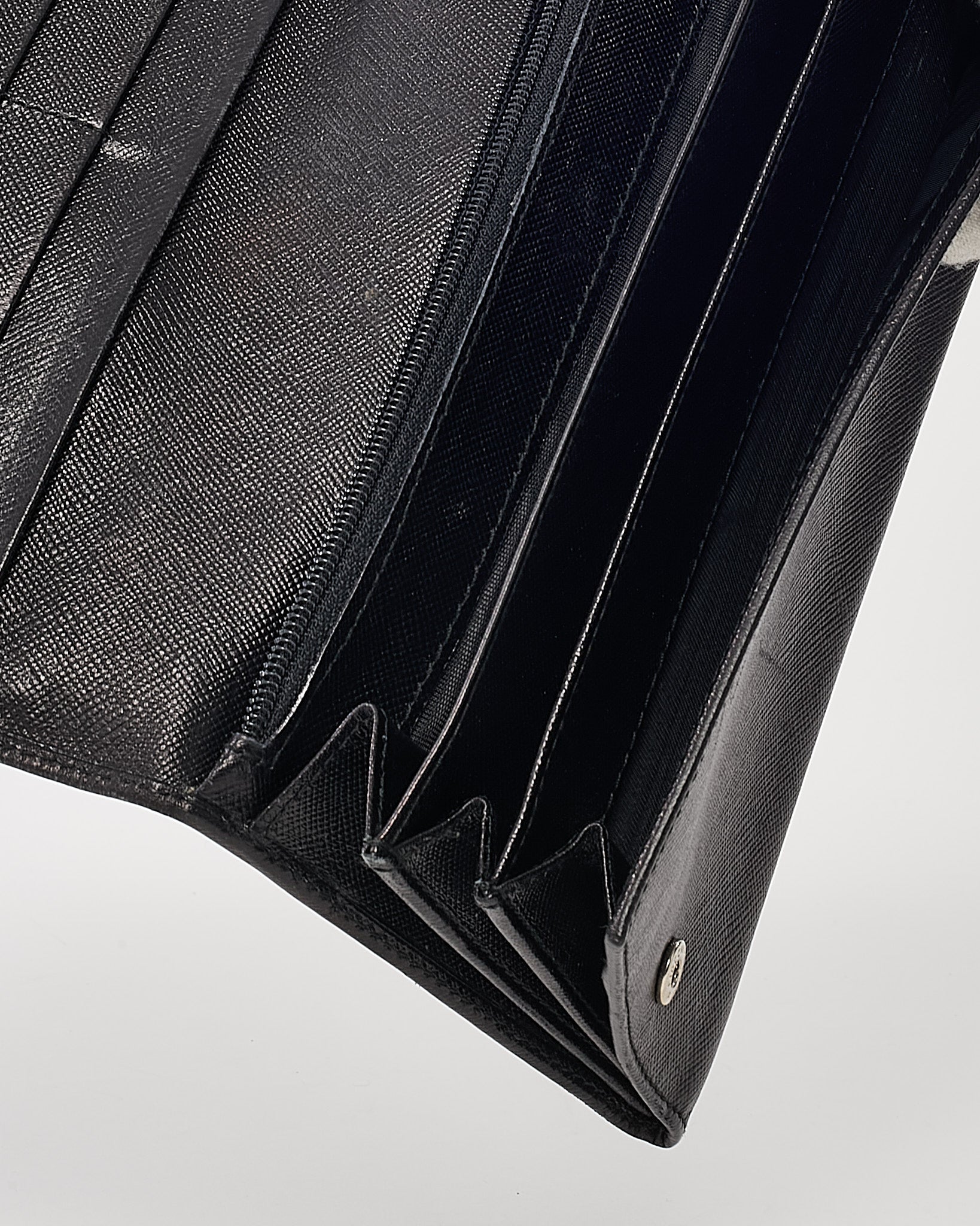 Prada Black Saffiano Leather Logo Flap Wallet