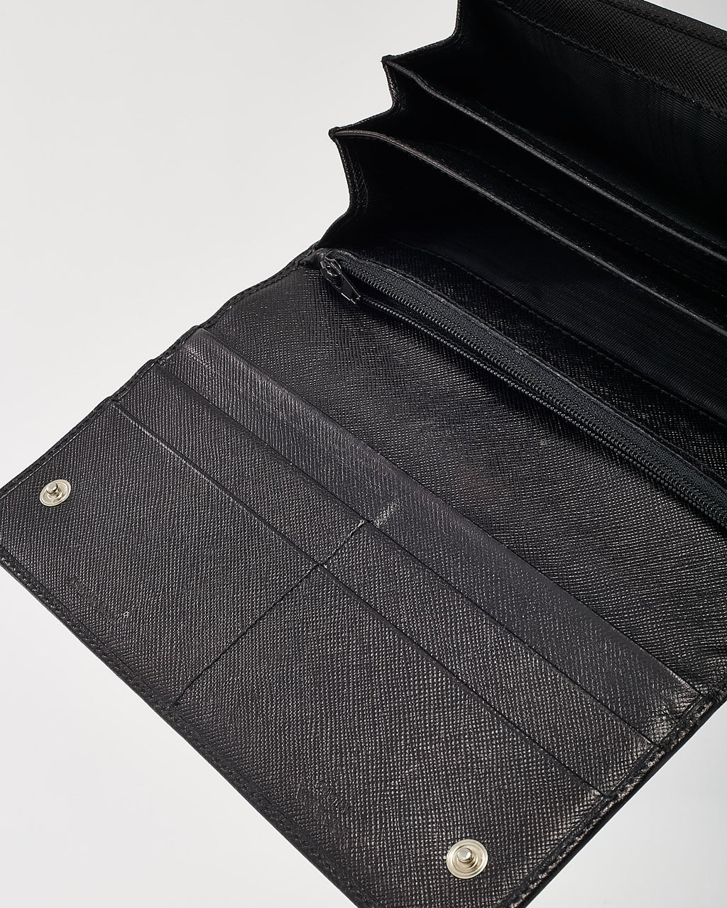 Prada Black Saffiano Leather Logo Flap Wallet