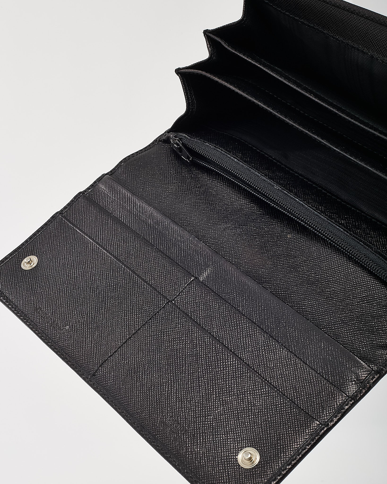 Prada Black Saffiano Leather Logo Flap Wallet
