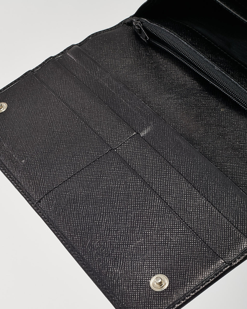 Prada Black Saffiano Leather Logo Flap Wallet