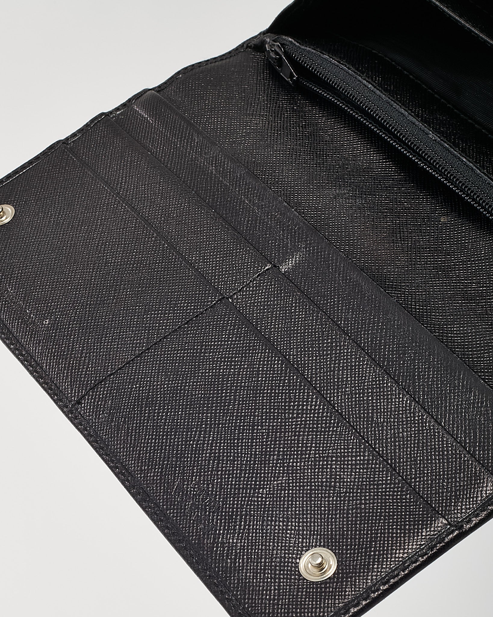 Prada Black Saffiano Leather Logo Flap Wallet