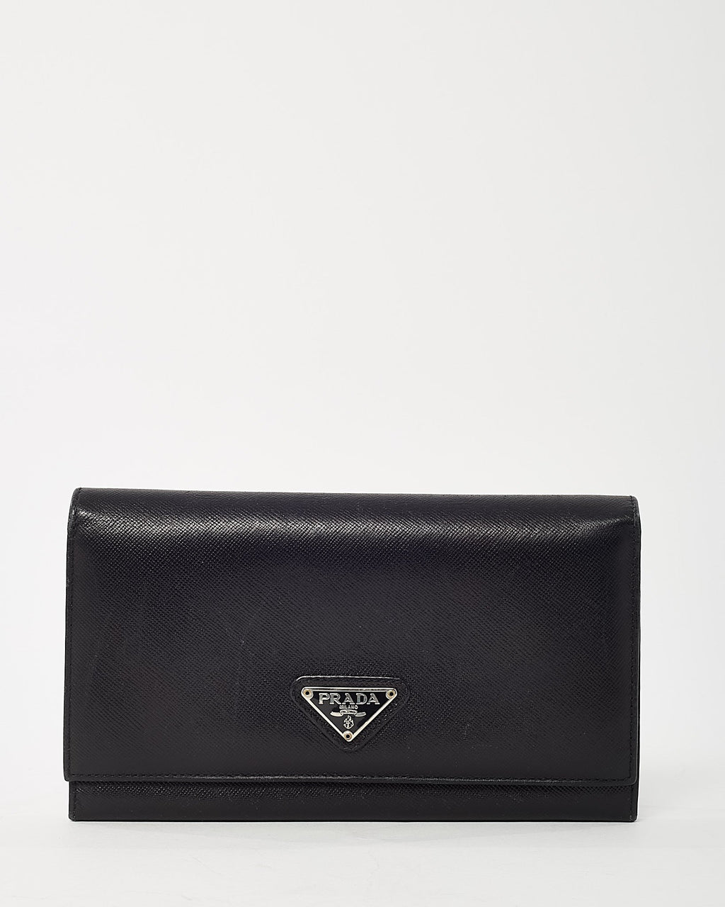 Prada Black Saffiano Leather Logo Flap Wallet