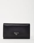 Prada Black Saffiano Leather Logo Flap Wallet