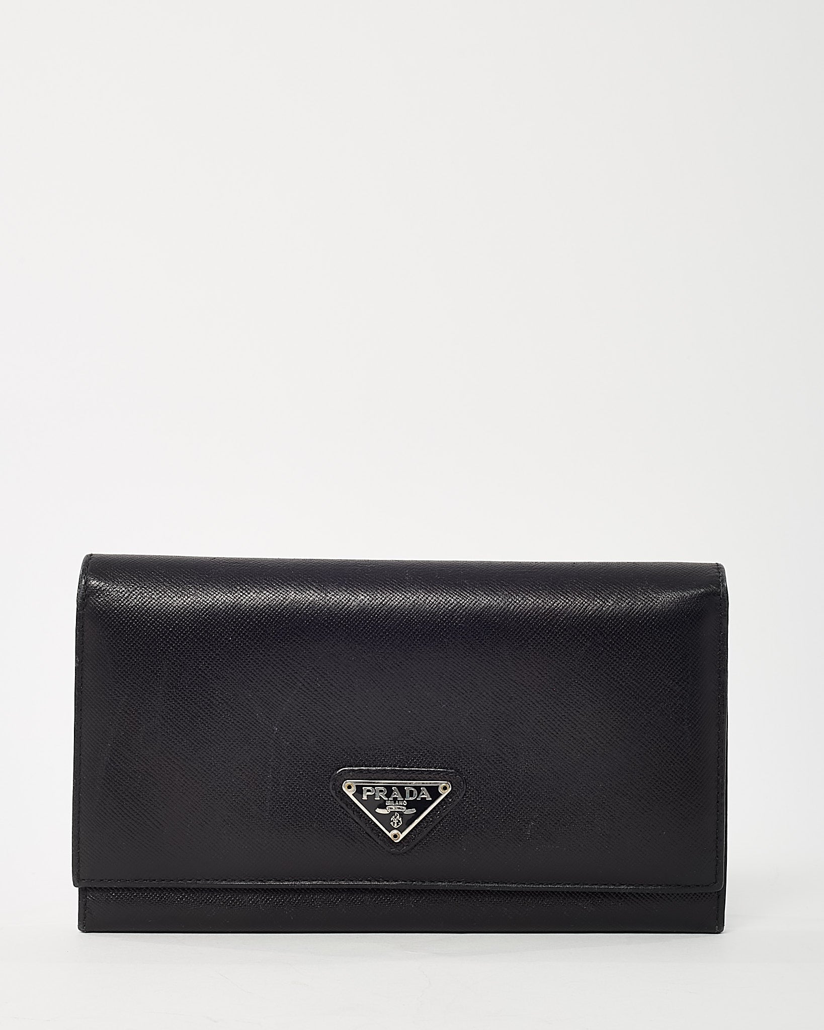 Prada Black Saffiano Leather Logo Flap Wallet