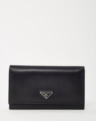 Prada Black Saffiano Leather Logo Flap Wallet