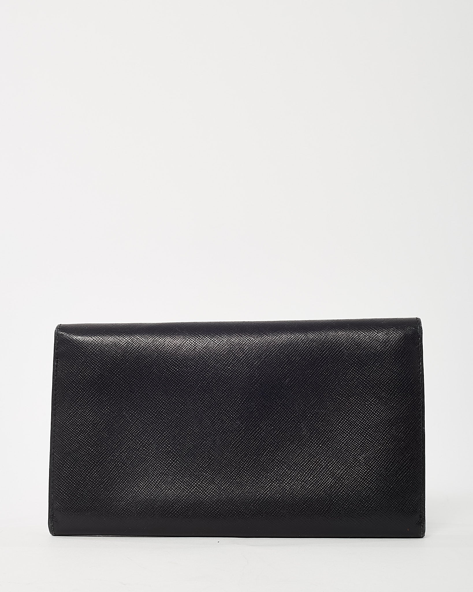 Prada Black Saffiano Leather Logo Flap Wallet