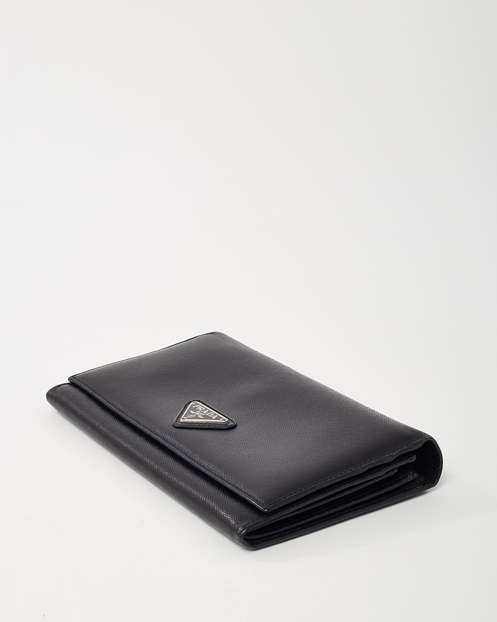 Prada Black Saffiano Leather Logo Flap Wallet