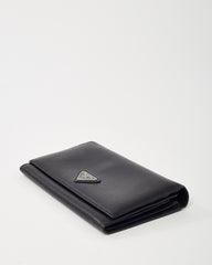 Prada Black Saffiano Leather Logo Flap Wallet