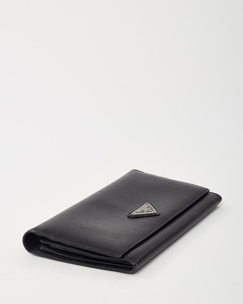 Prada Black Saffiano Leather Logo Flap Wallet