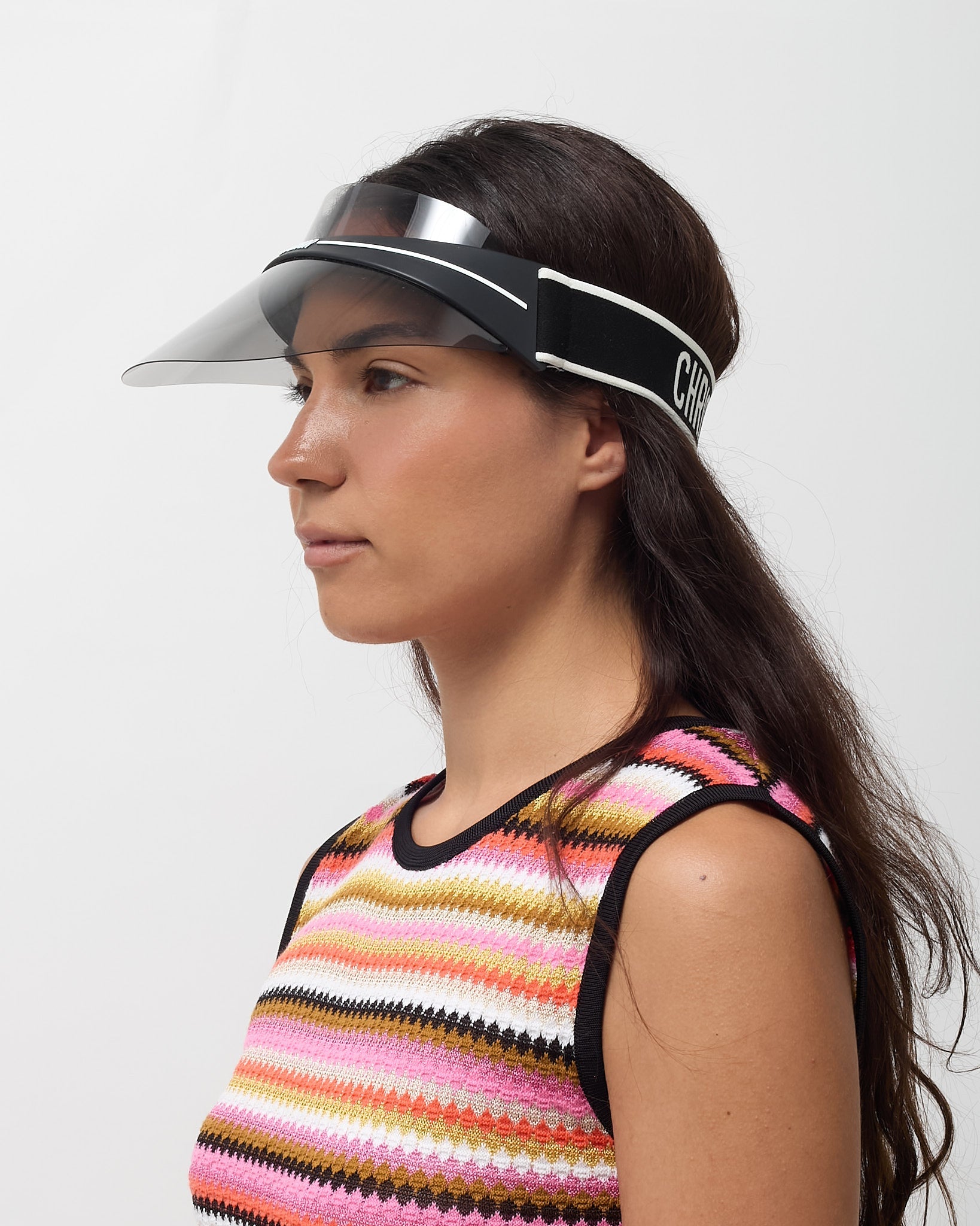 Dior Black Perspex and Black/White Dior Logo Cotton-Blend Jacquard DiorClub Visor