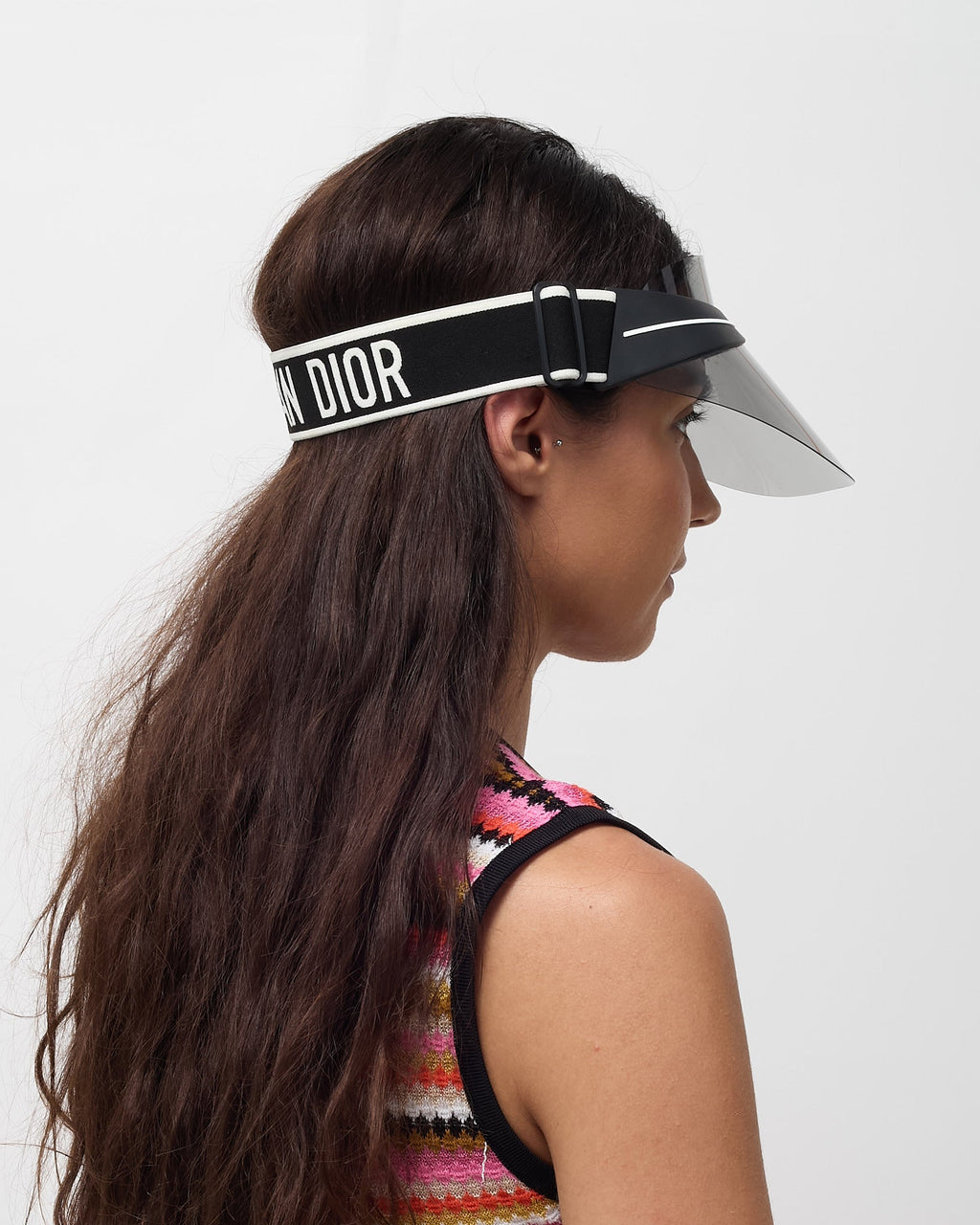 Dior Black Perspex and Black/White Dior Logo Cotton-Blend Jacquard DiorClub Visor