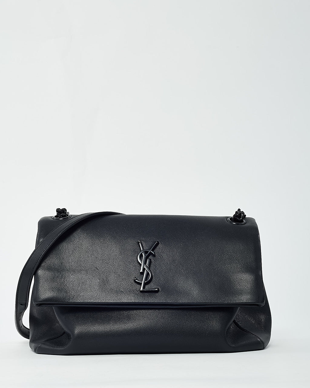 Saint Laurent Black Grain De Poudre Leather BHW YSL Monogram Medium West Hollywood Shoulder Bag
