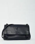 Saint Laurent Black Grain De Poudre Leather BHW YSL Monogram Medium West Hollywood Shoulder Bag