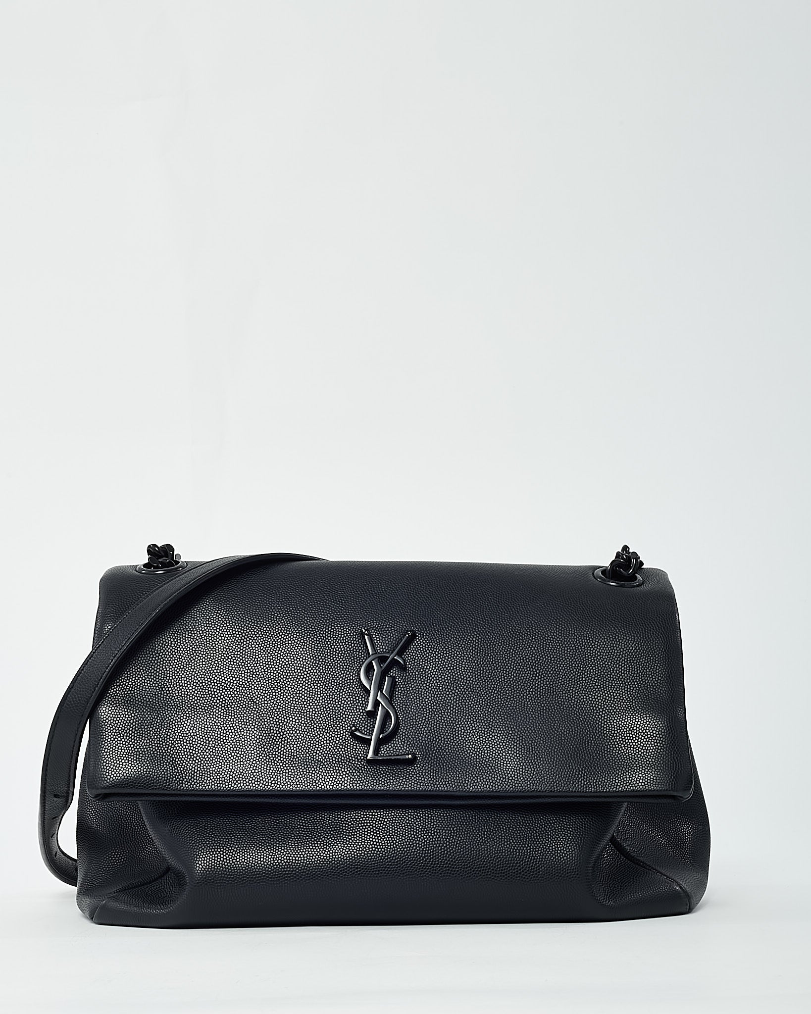 Saint Laurent Black Grain De Poudre Leather BHW YSL Monogram Medium West Hollywood Shoulder Bag