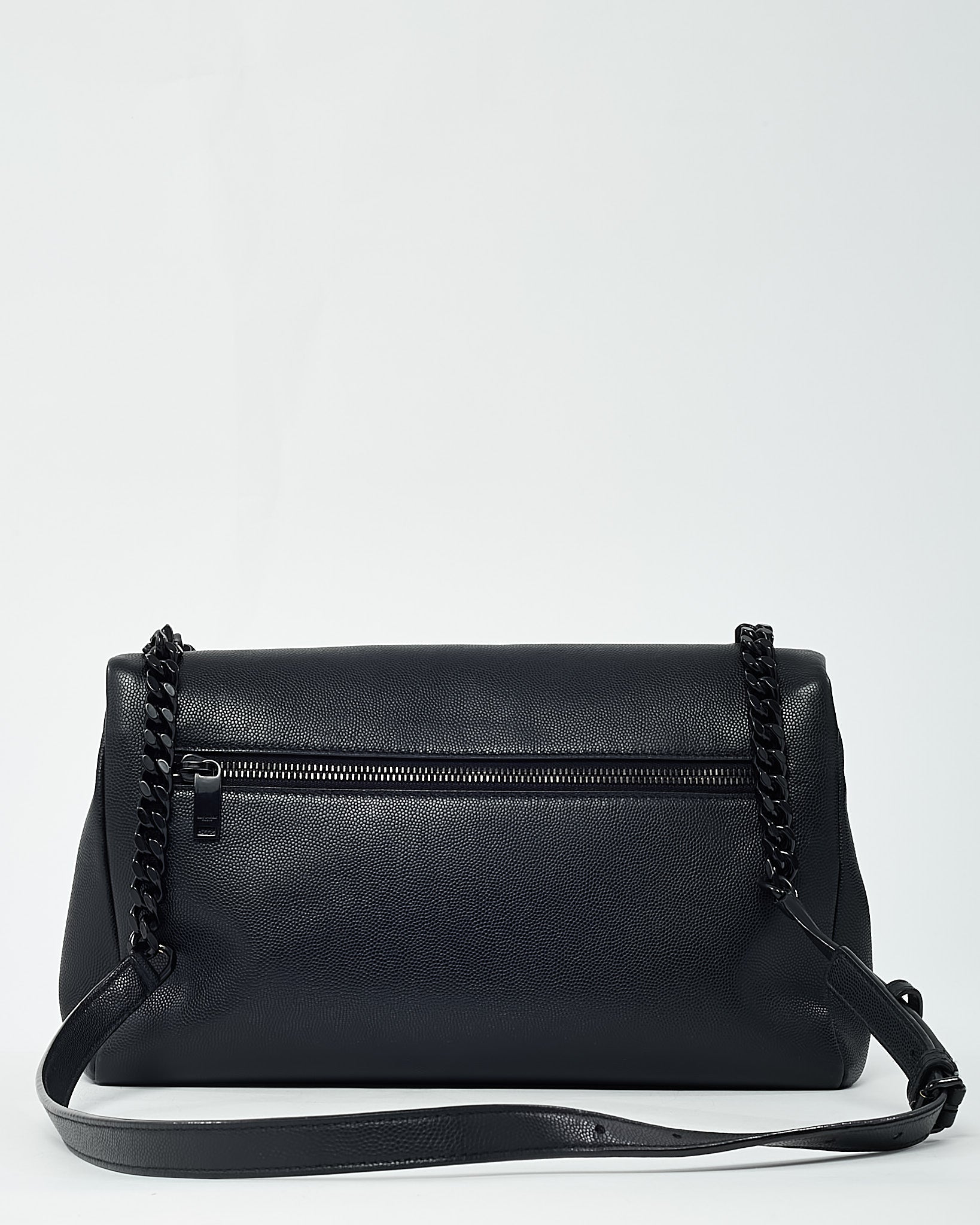 Saint Laurent Black Grain De Poudre Leather BHW YSL Monogram Medium West Hollywood Shoulder Bag