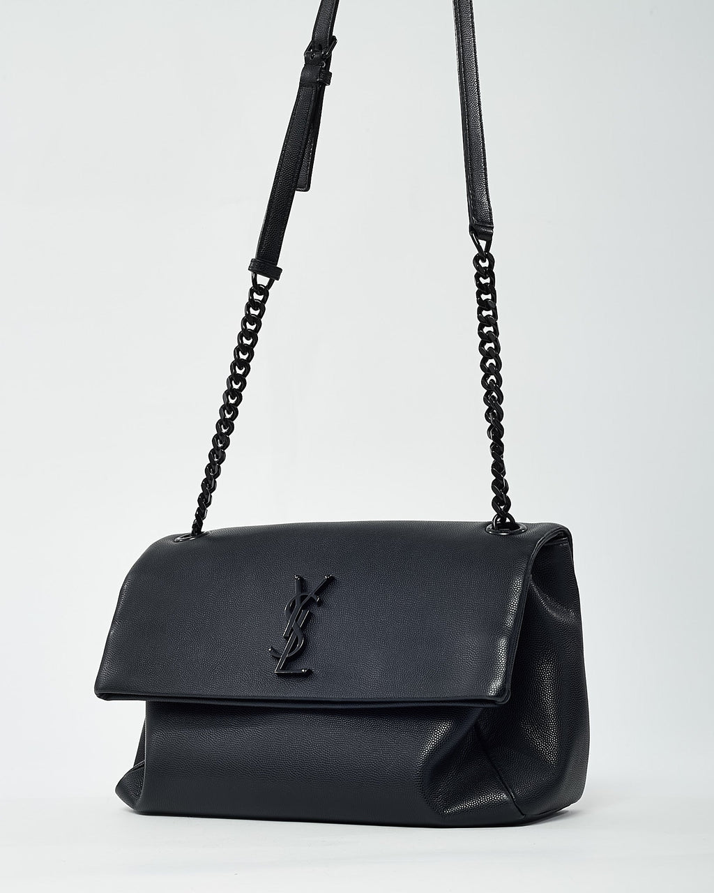 Saint Laurent Black Grain De Poudre Leather BHW YSL Monogram Medium West Hollywood Shoulder Bag
