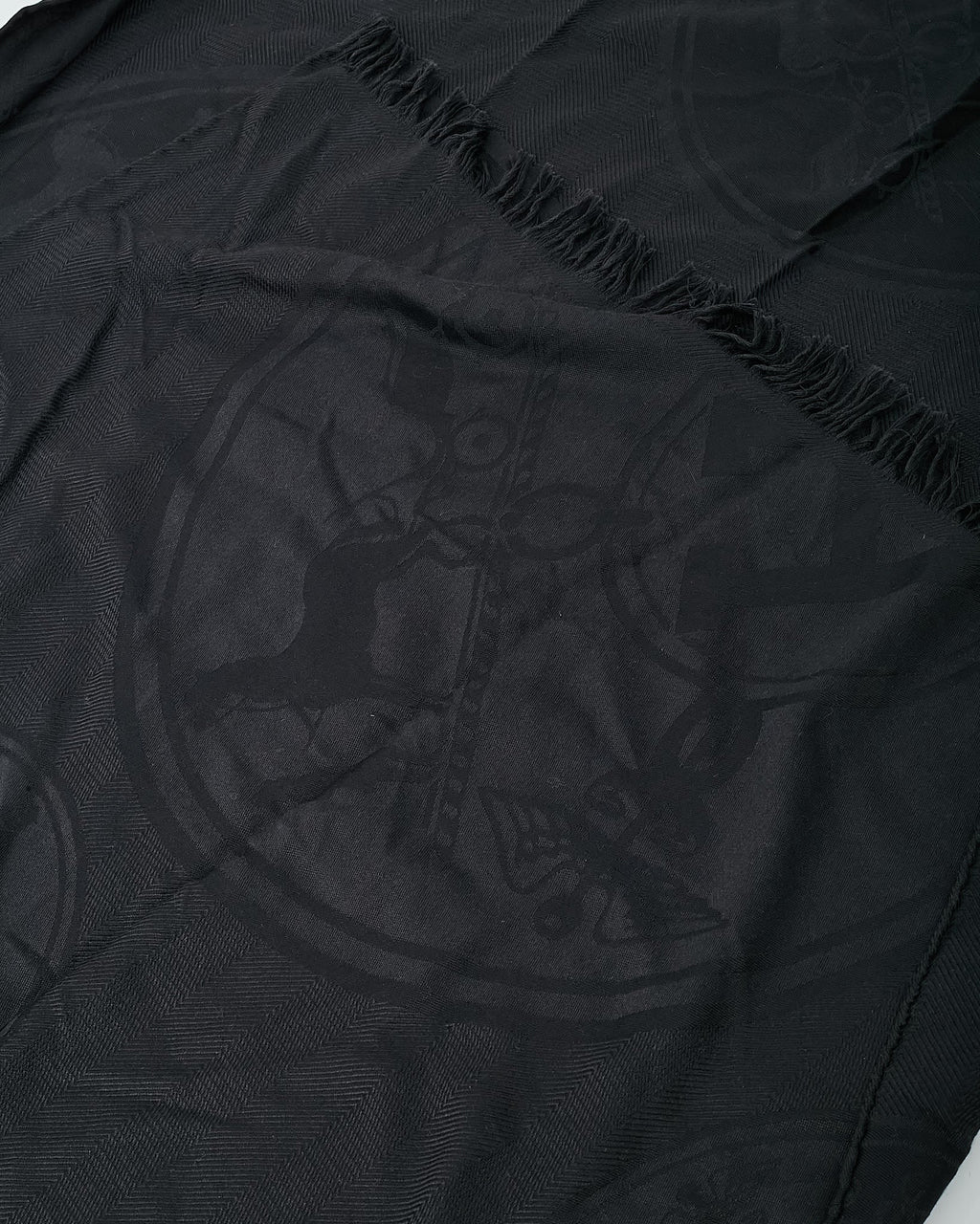 Hermès Black Cashmere and Silk New Libris Stole Scarf