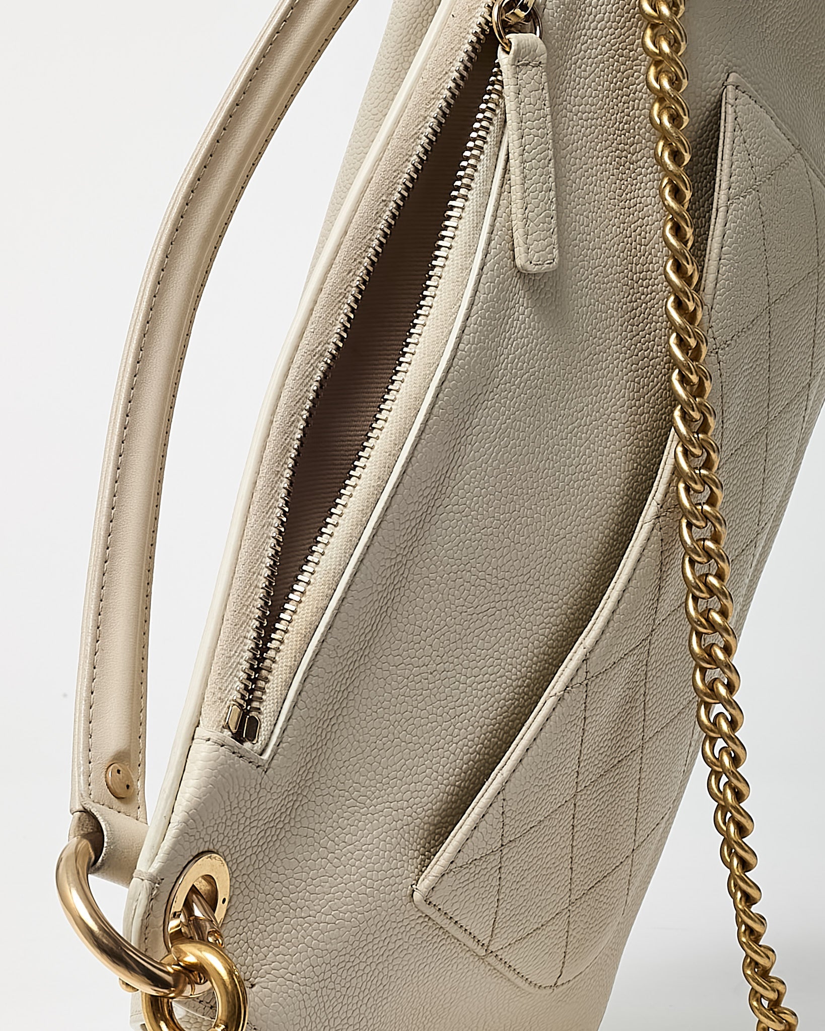 Chanel White Caviar Leather Large Top Handle Flap Bag with Removable Strap