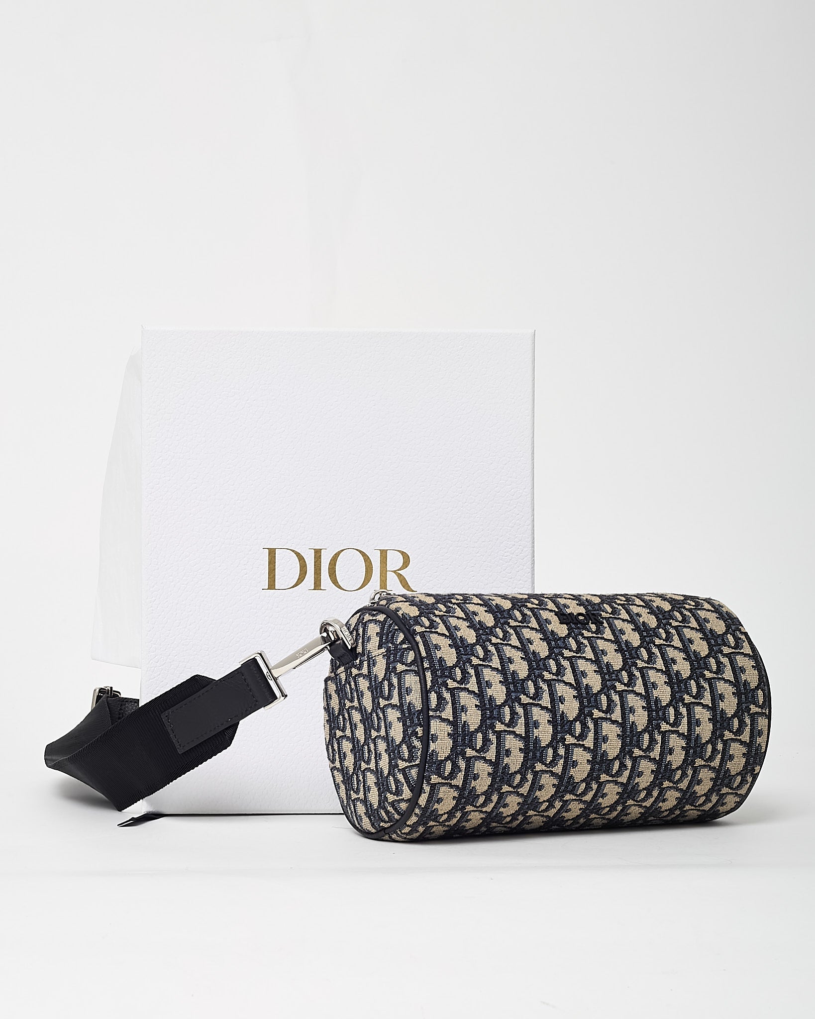 Dior Navy Blue Monogram Oblique Canvas Roller Messenger Crossbody Bag