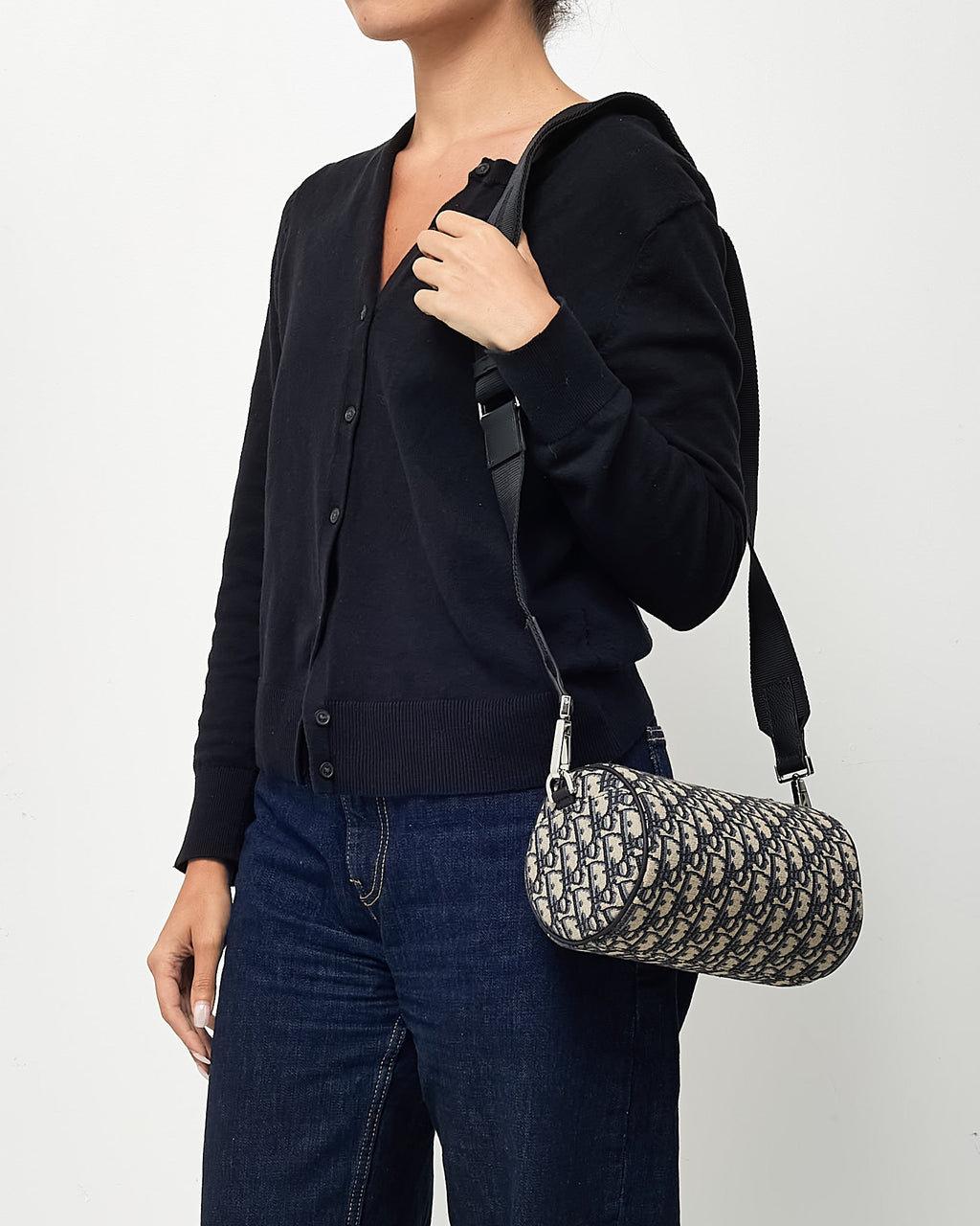 Dior Navy Blue Monogram Oblique Canvas Roller Messenger Crossbody Bag