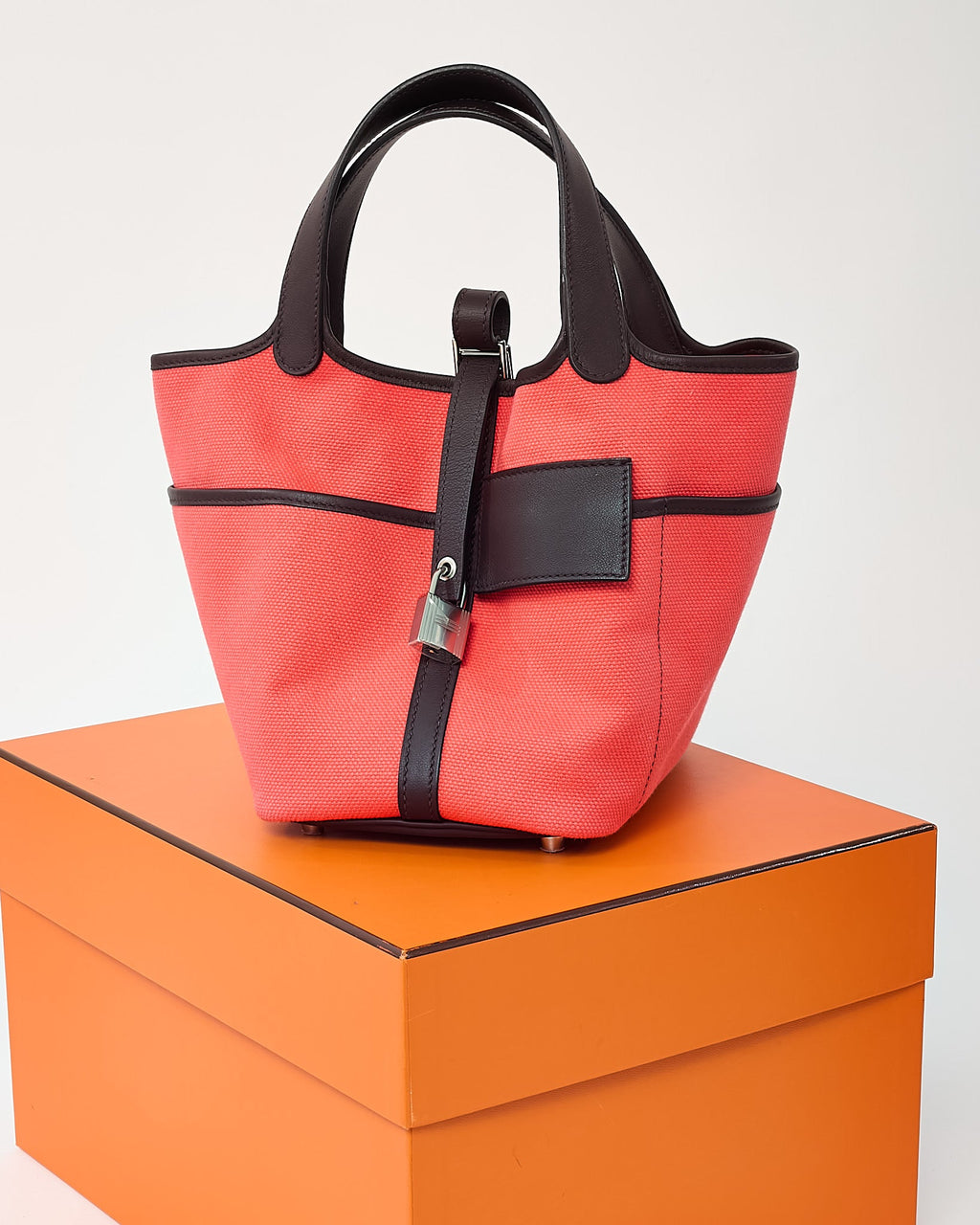 Hermès Pink Rose Texas Canvas and Rouge Sellier Leather Cargo Picotin Lock 18