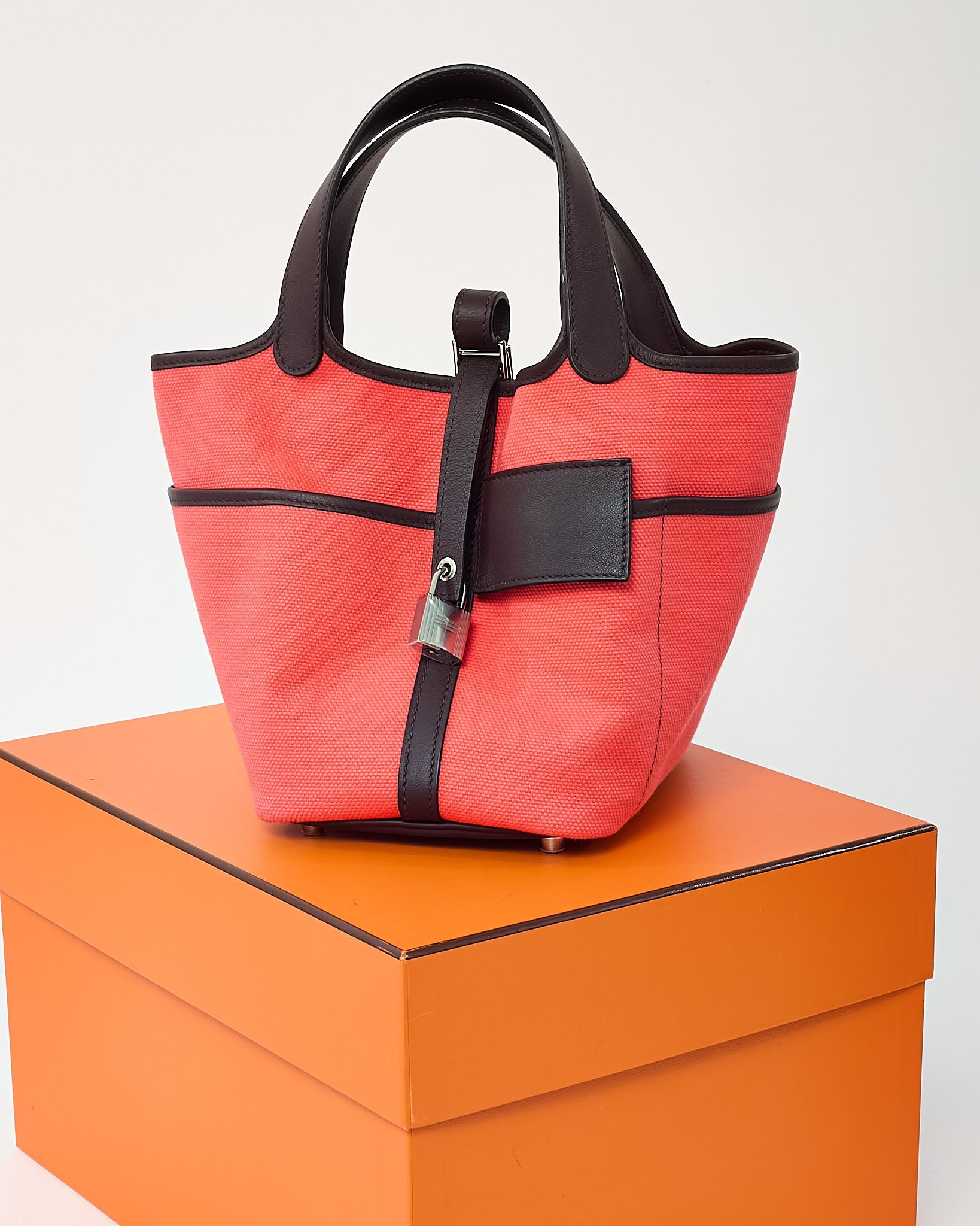 Hermès Pink Rose Texas Canvas and Rouge Sellier Leather Cargo Picotin Lock 18