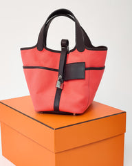 Hermès Pink Rose Texas Canvas and Rouge Sellier Leather Cargo Picotin Lock 18