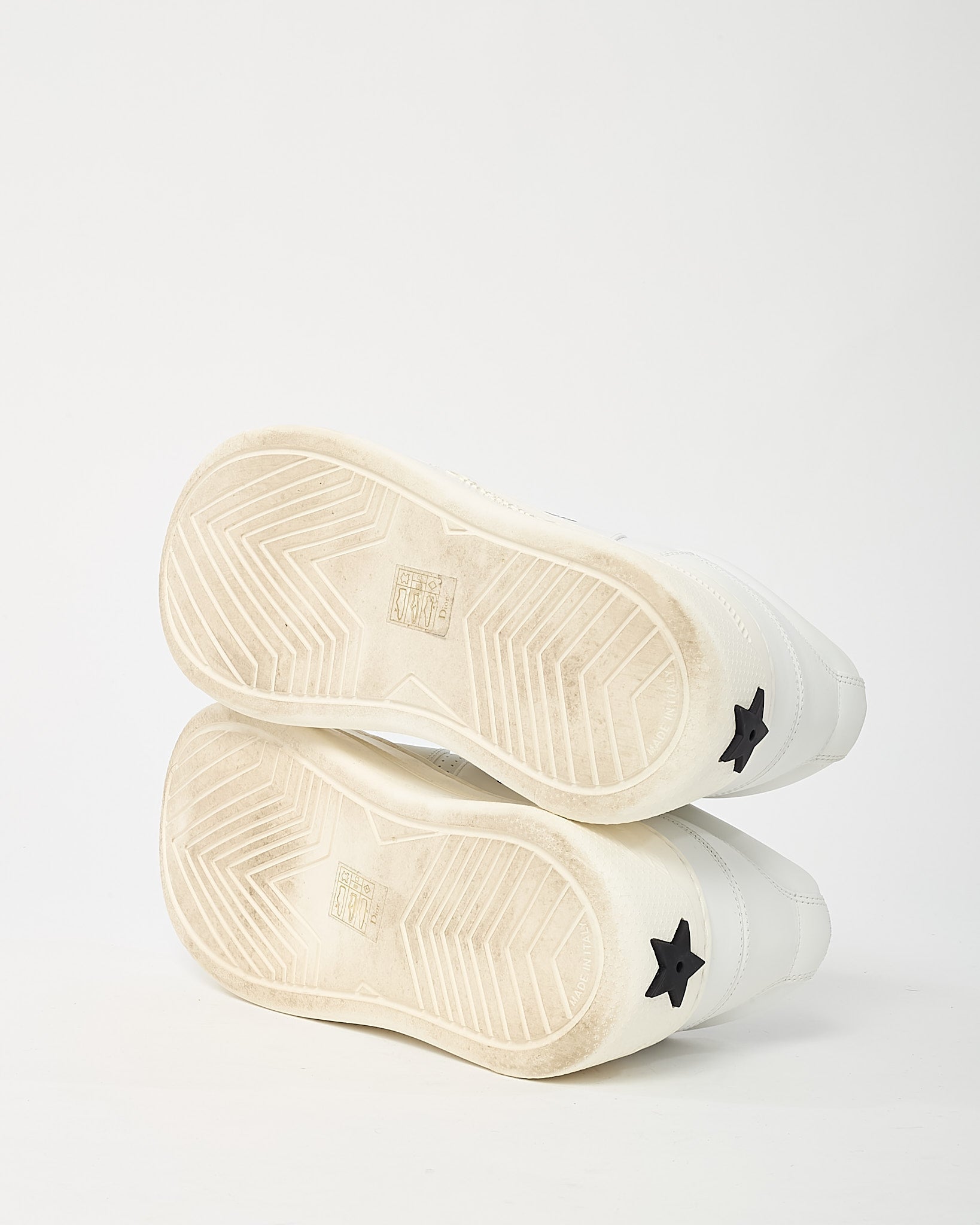 Dior White Calfskin Leather and Beige Suede Dior Star Sneakers - 38