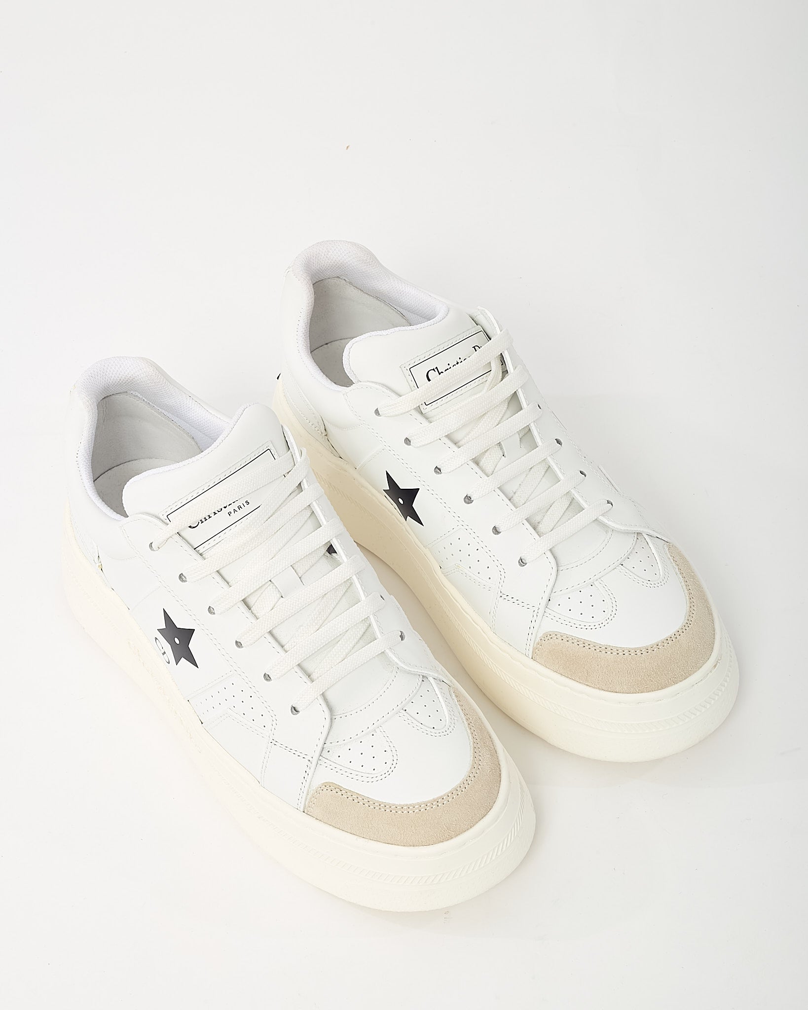 Dior White Calfskin Leather and Beige Suede Dior Star Sneakers - 38