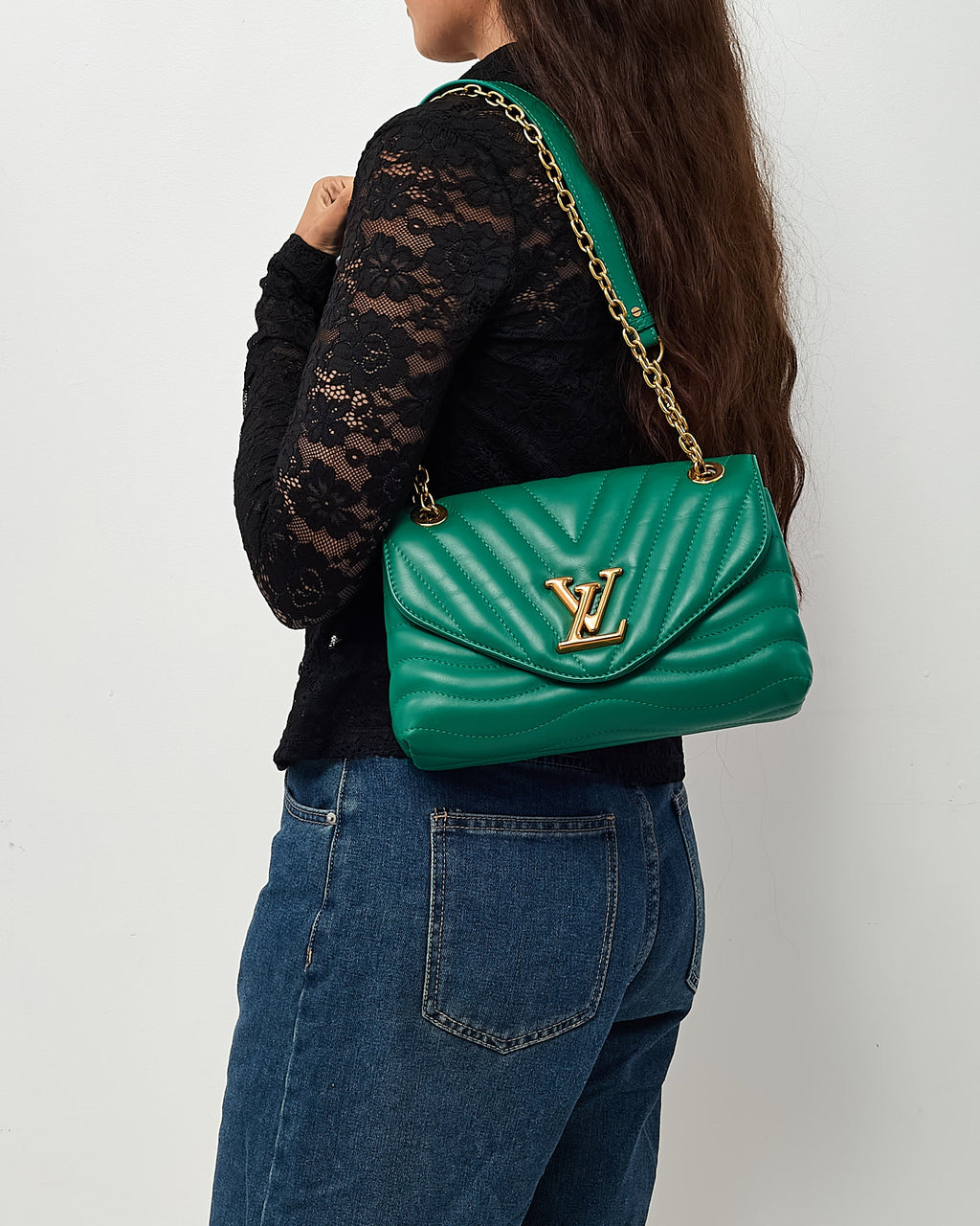 Louis Vuitton Green Calfskin Leather New Wave Chain MM Shoulder Bag GHW