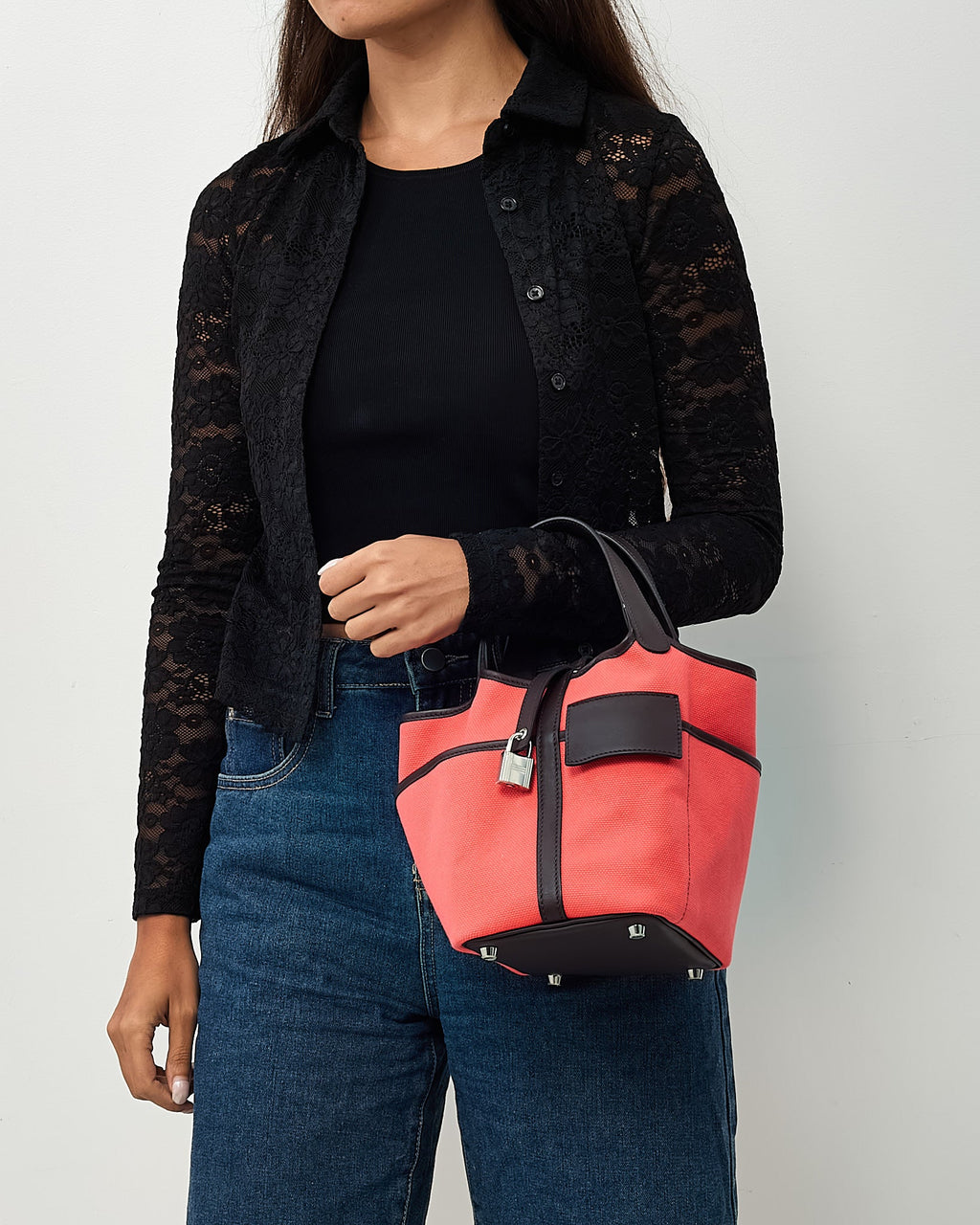 Hermès Pink Rose Texas Canvas and Rouge Sellier Leather Cargo Picotin Lock 18
