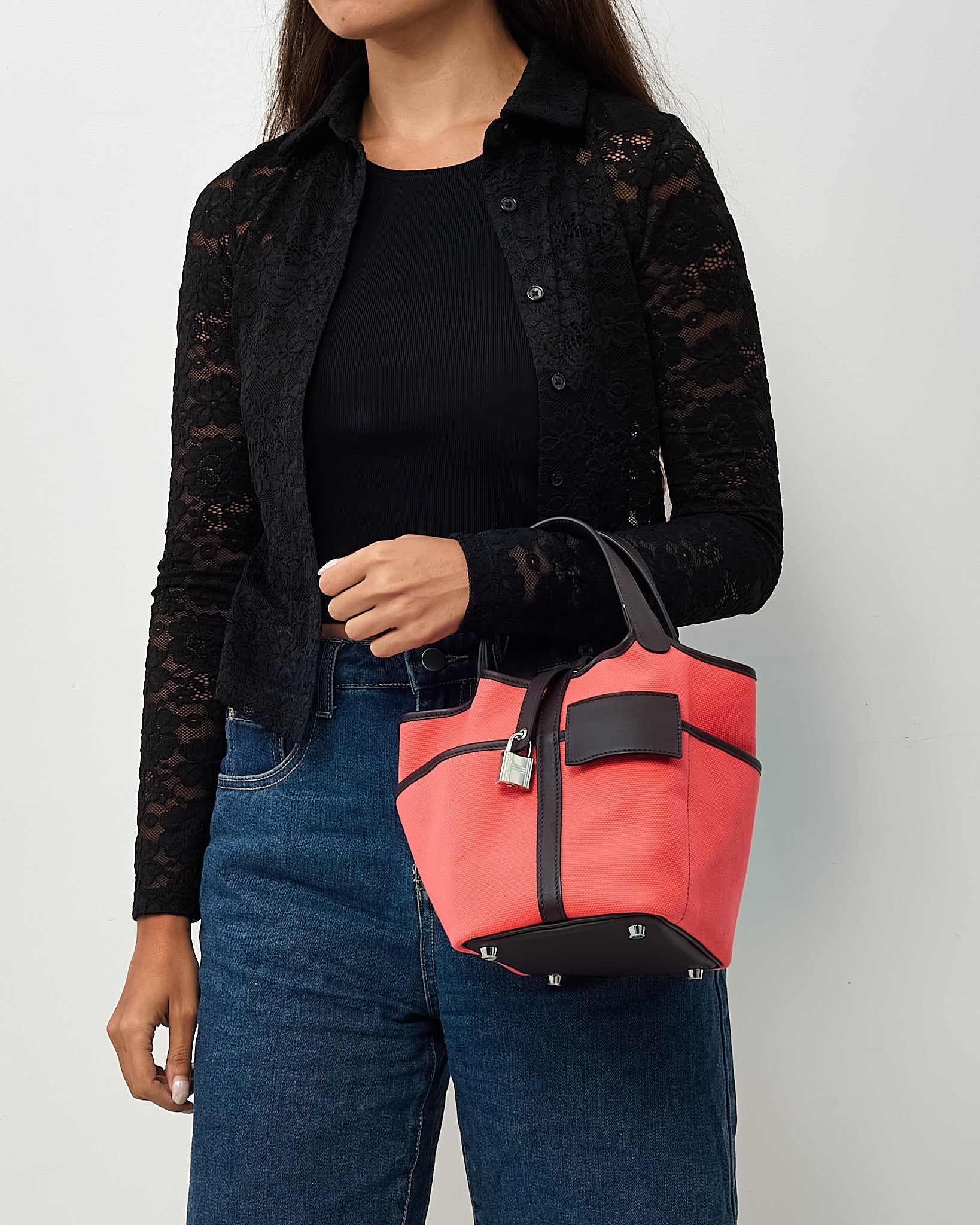 Hermès Pink Rose Texas Canvas and Rouge Sellier Leather Cargo Picotin Lock 18
