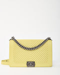 Chanel Lime Green Chevron Quilted Lambskin Leather Large Boy Bag with Ruthenium Hardware