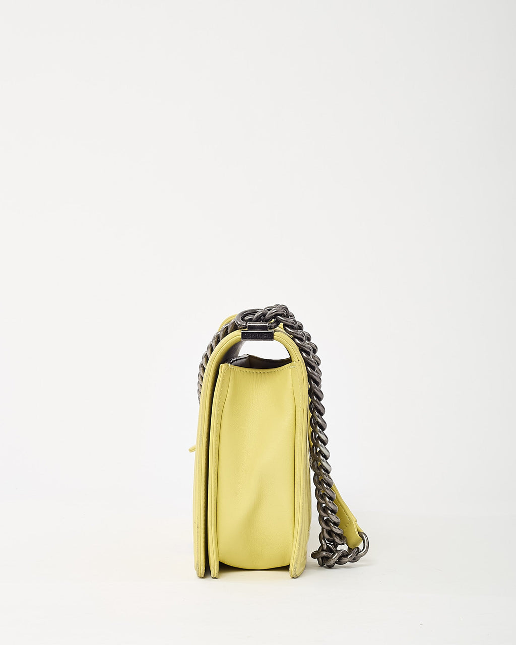 Chanel Lime Green Chevron Quilted Lambskin Leather Large Boy Bag with Ruthenium Hardware